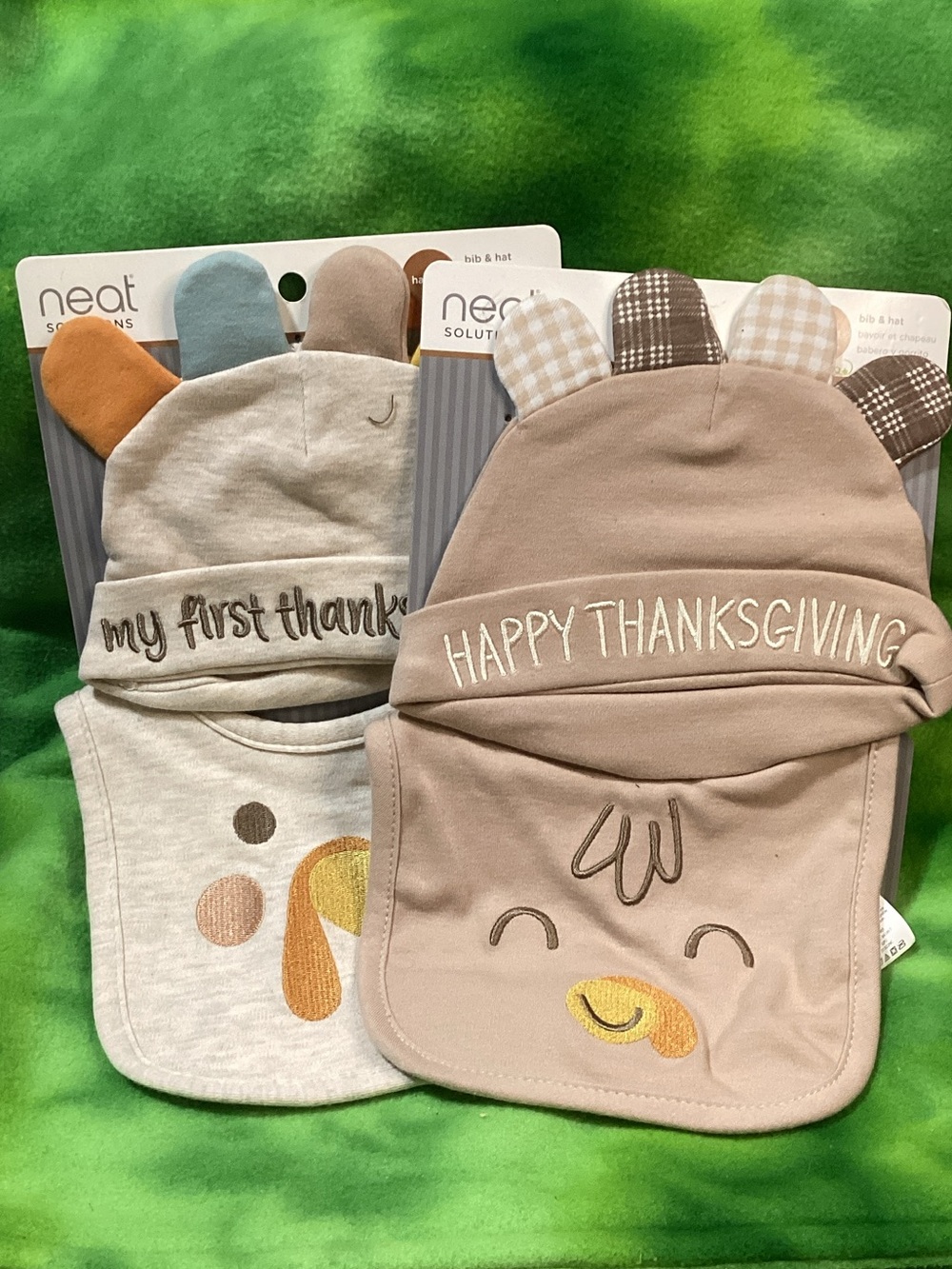 Neat Solutions "Happy Thanksgiving" Fall Baby Bib & Hat Set New with Tags x2